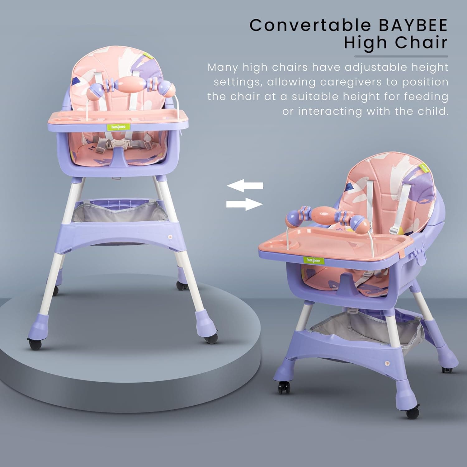 Baybee Grozza Convertible Baby High Chair for Kids with Adjustable Height and Fo