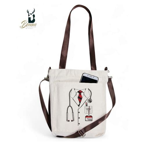 BAMM Beige Tote Bag With Two Adjustable Shoulder Straps