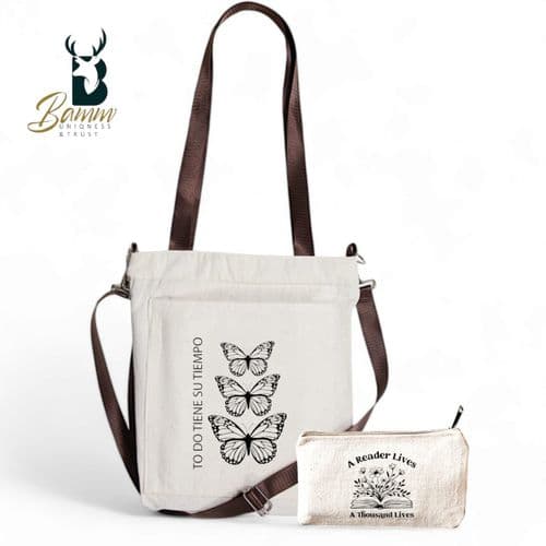 Girls Tote Bag For University And Daily Use - Beige With Free Pencil Case