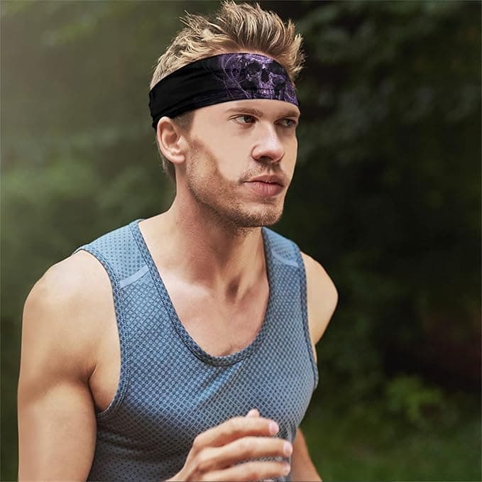 Headbands for Men Cool Skulls Print Sweatbands for Sport Workout, Purple Skeleto