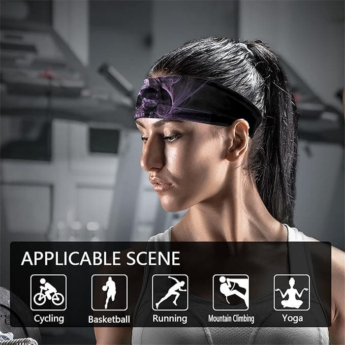 Headbands for Men Cool Skulls Print Sweatbands for Sport Workout, Purple Skeleto