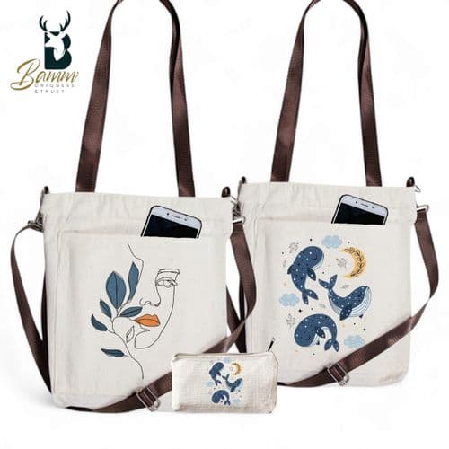 Girls Tote Bag For University And Daily Use - Beige With Free Pencil Case