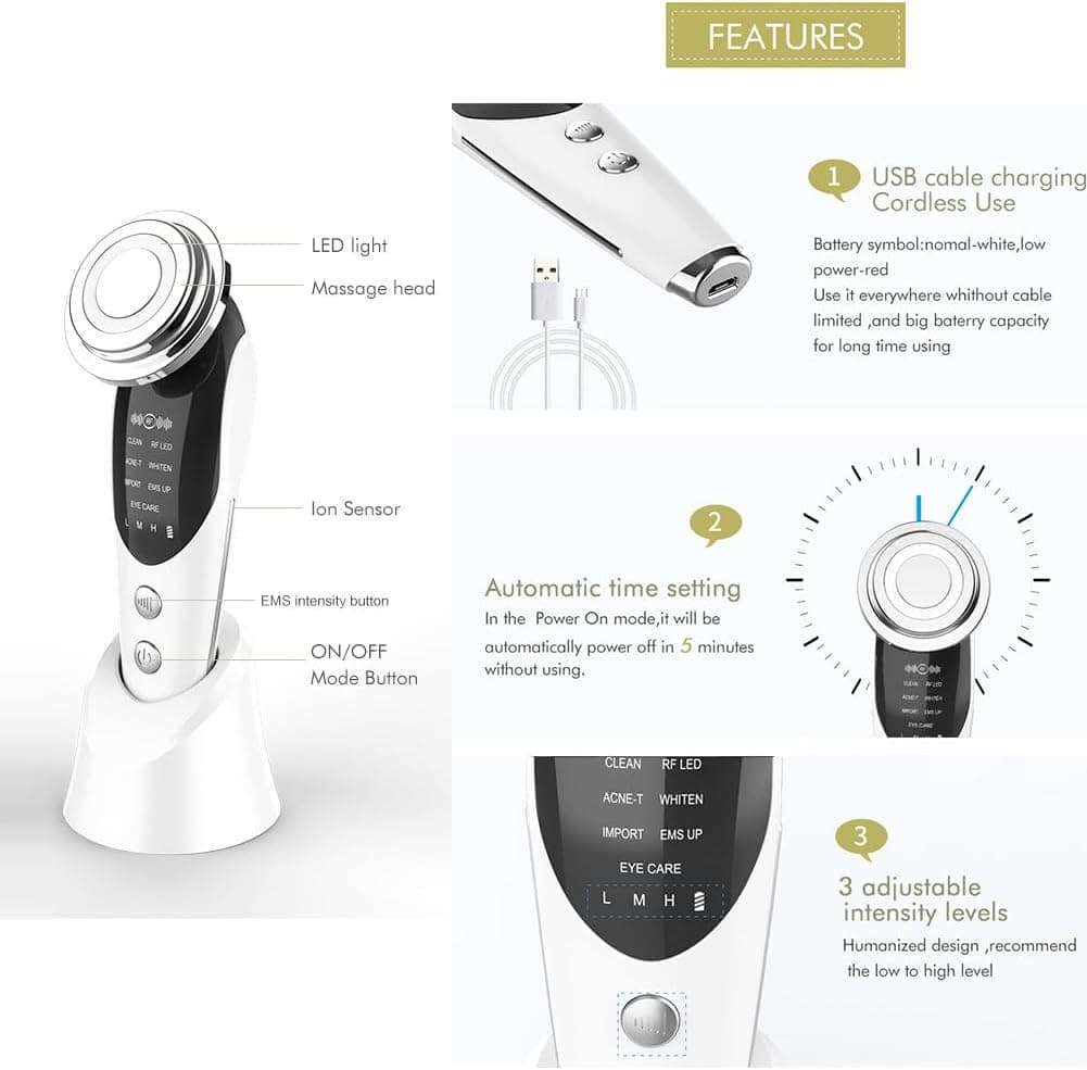 AOFGLING 2pc Facial Massager Device, 7 in 1 Microcurrent LED Photon Light Therap