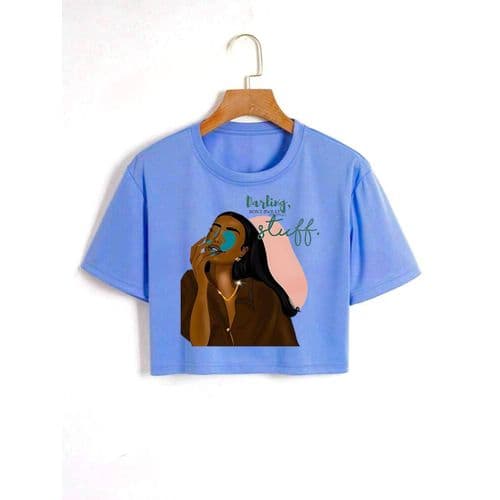 Martina Store Short Printed T-shirt For Women Cotton - Baby Blue